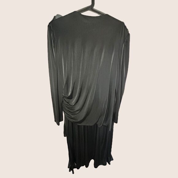 🖤 VINTAGE 80s DOES 20s BLACK FLAPPER BEADED DRESS L/XL ROAMAN'S - Picture 3 of 11